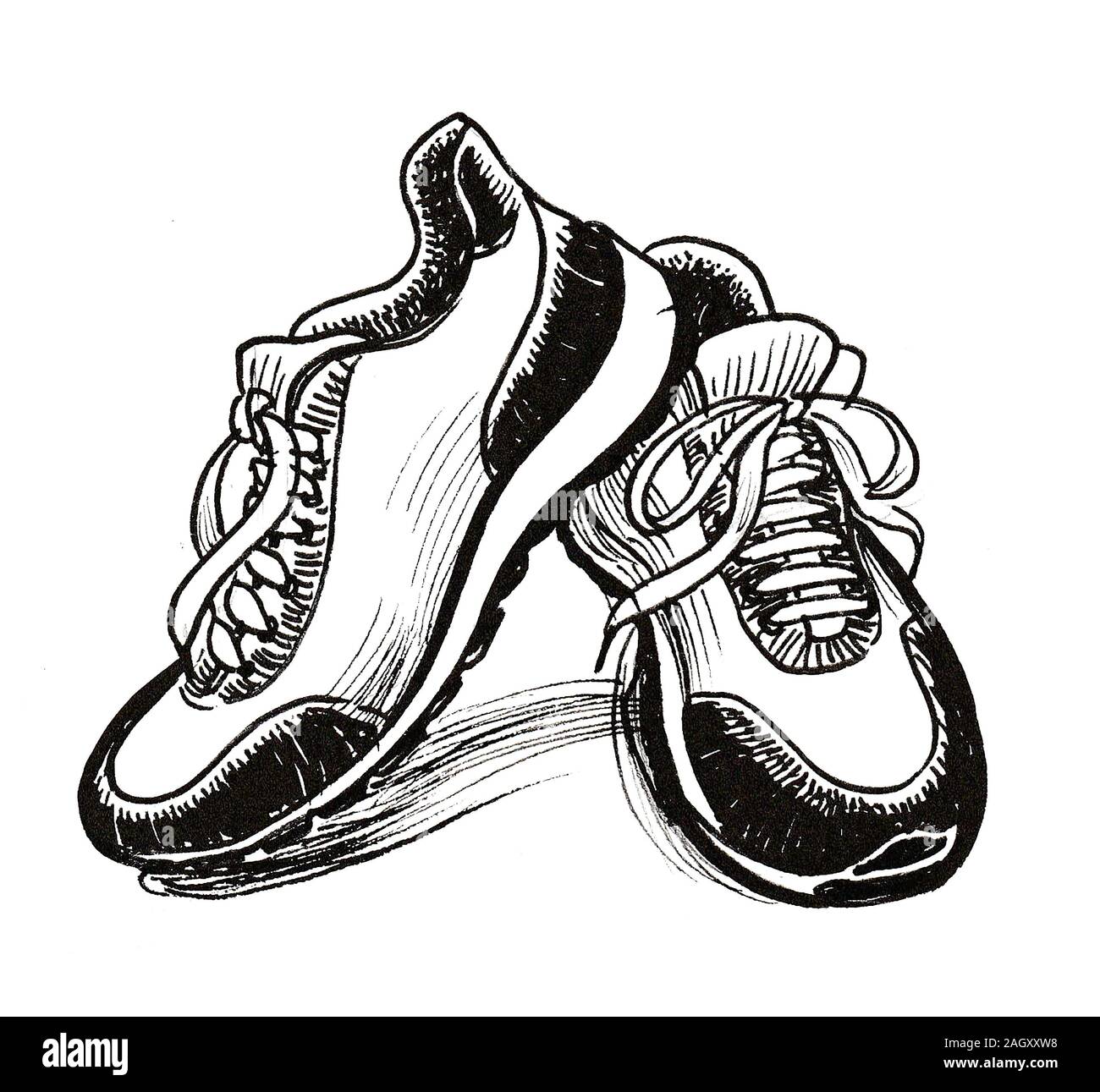 Paire de chaussures de sport. Dessin noir et blanc Encre Photo Stock - Alamy