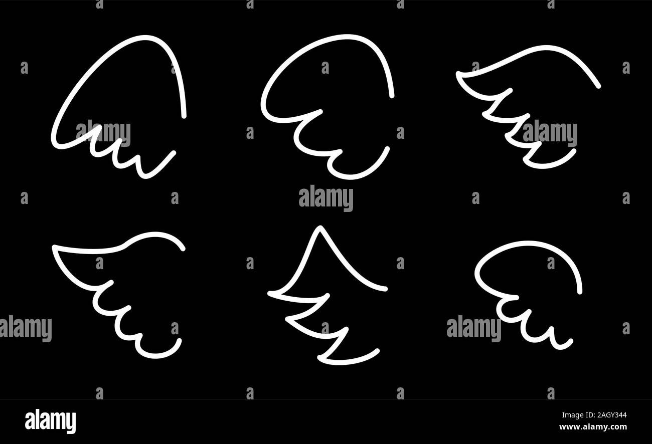 Collection d'ailes. Vector illustration set avec ange aile d'oiseau blanc ou icône isolé sur fond noir Illustration de Vecteur