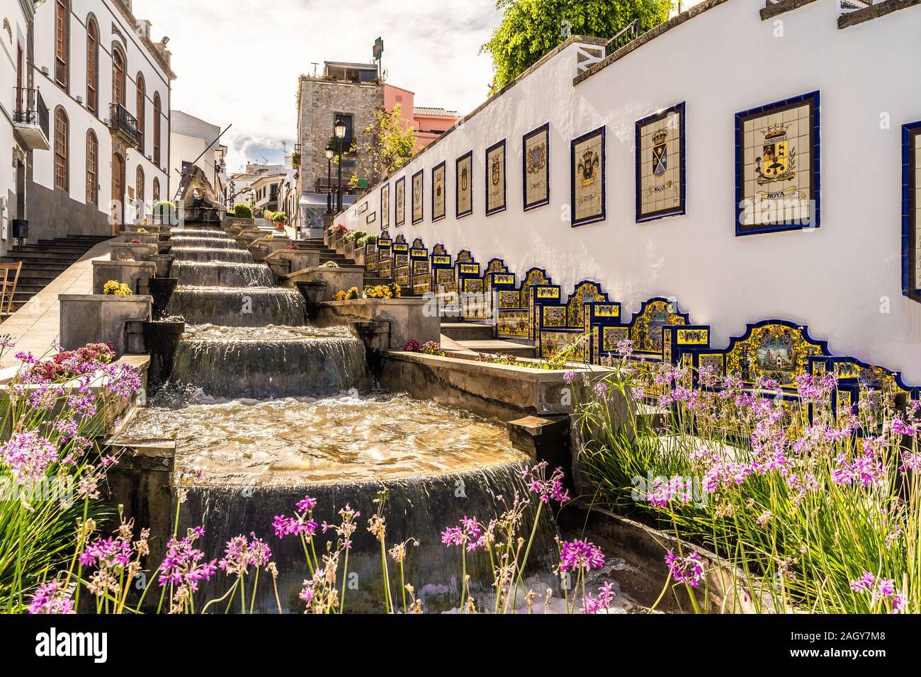 Paysage avec célèbre Paseo de Canarias rue sur Firgas, Gran Canaria, Îles Canaries, Espagne Banque D'Images