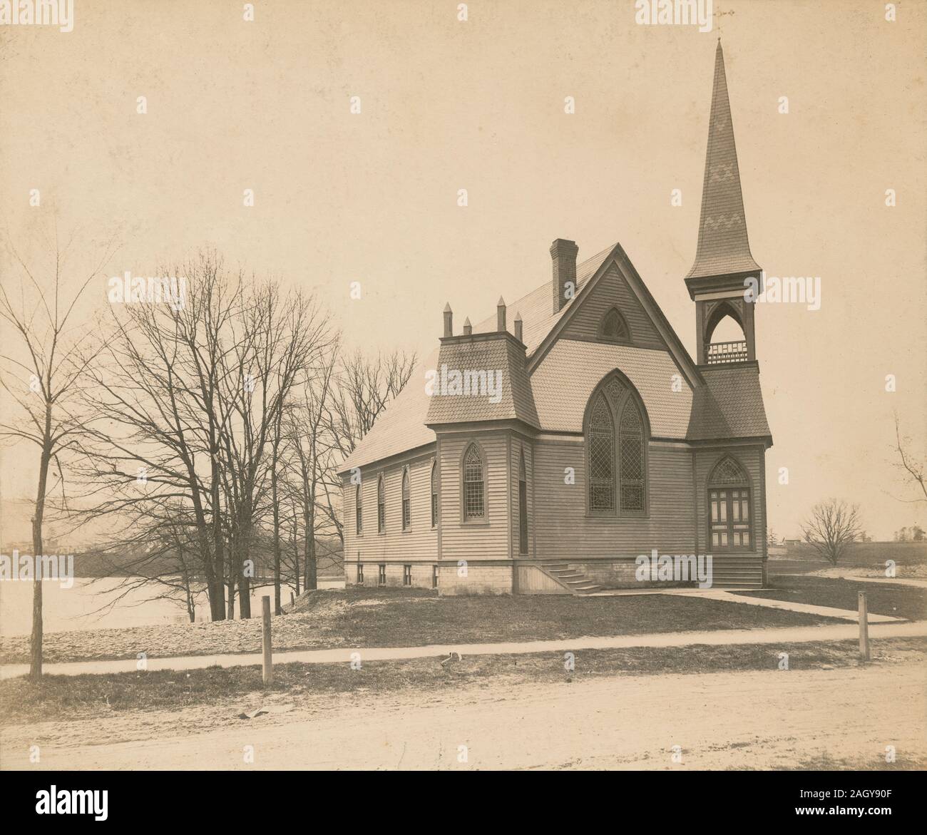 C Antique1890 photo, "Baptist Church à Sayre, New York." L'église est la première église baptiste situé au 221, avenue Elmer N SOURCE : photographie originale Banque D'Images