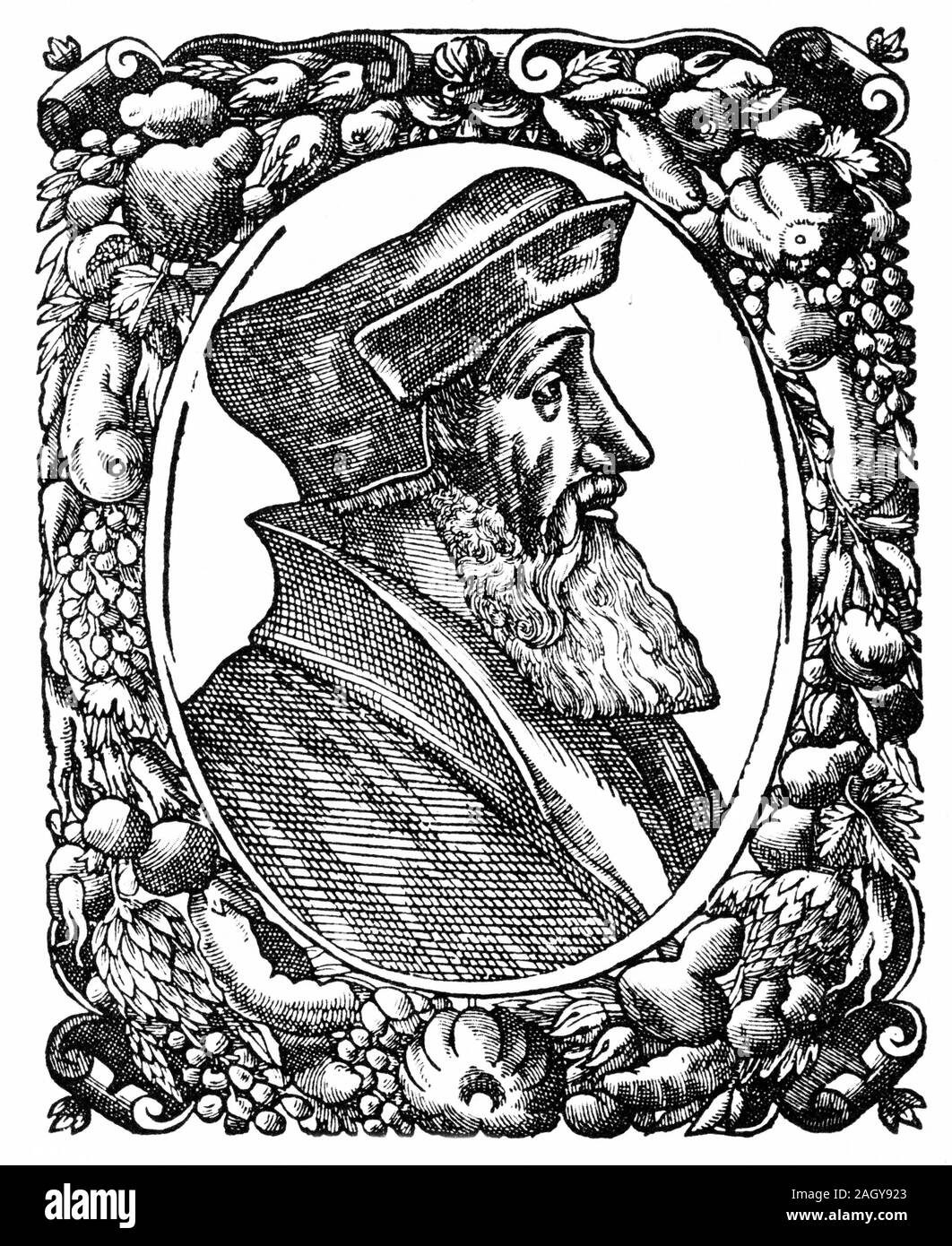 Gravure de Johannes Oecolampadius (aka Oekolampadius Oekolampad, 1482 ; - 1531) réformateur protestant allemand. Il était le chef de la faction protestante dans la dispute de Baden, 1526 et a été l'un des fondateurs de la théologie protestante. Banque D'Images