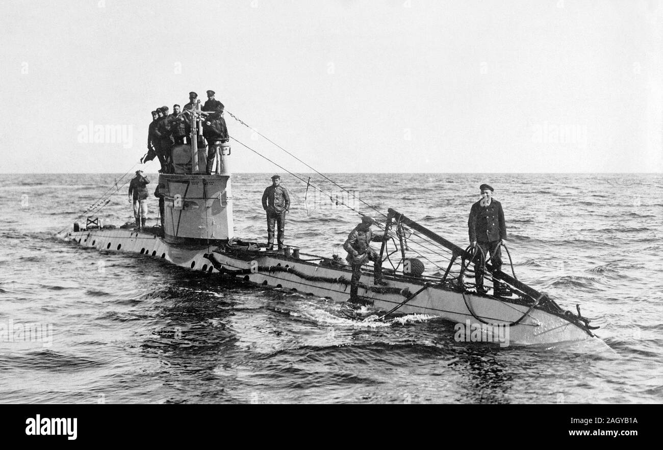 UC-1 allemand-class World War I sous-marin. Le type UC je sous-marins côtiers étaient une classe de petits bateaux de mouillage de U-construit en Allemagne au début de la Première Guerre mondiale. Banque D'Images