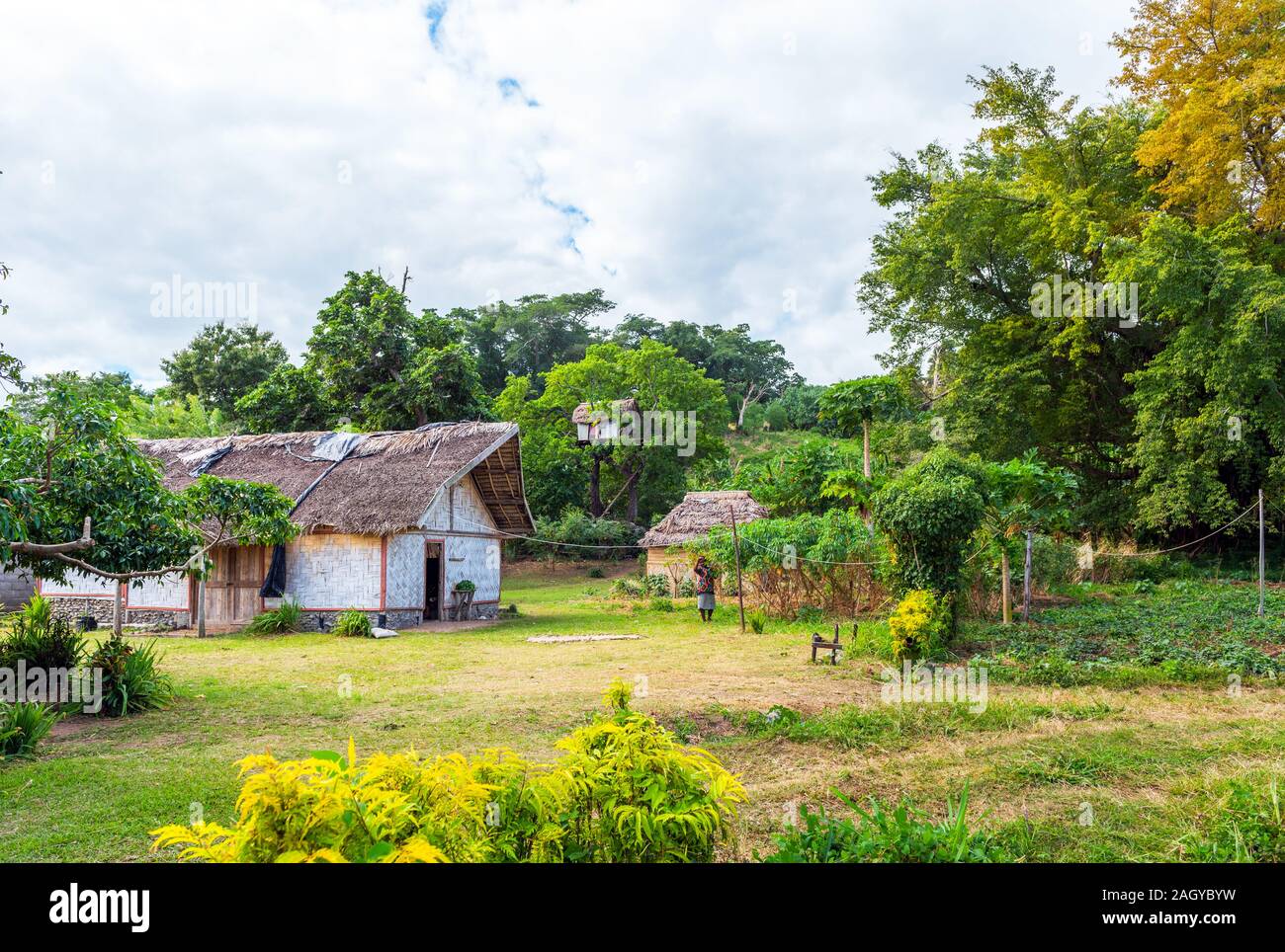 L'île de Tanna, VANUATU - 22 juillet 2019 - Vue du village et maison de l'arbre Banque D'Images