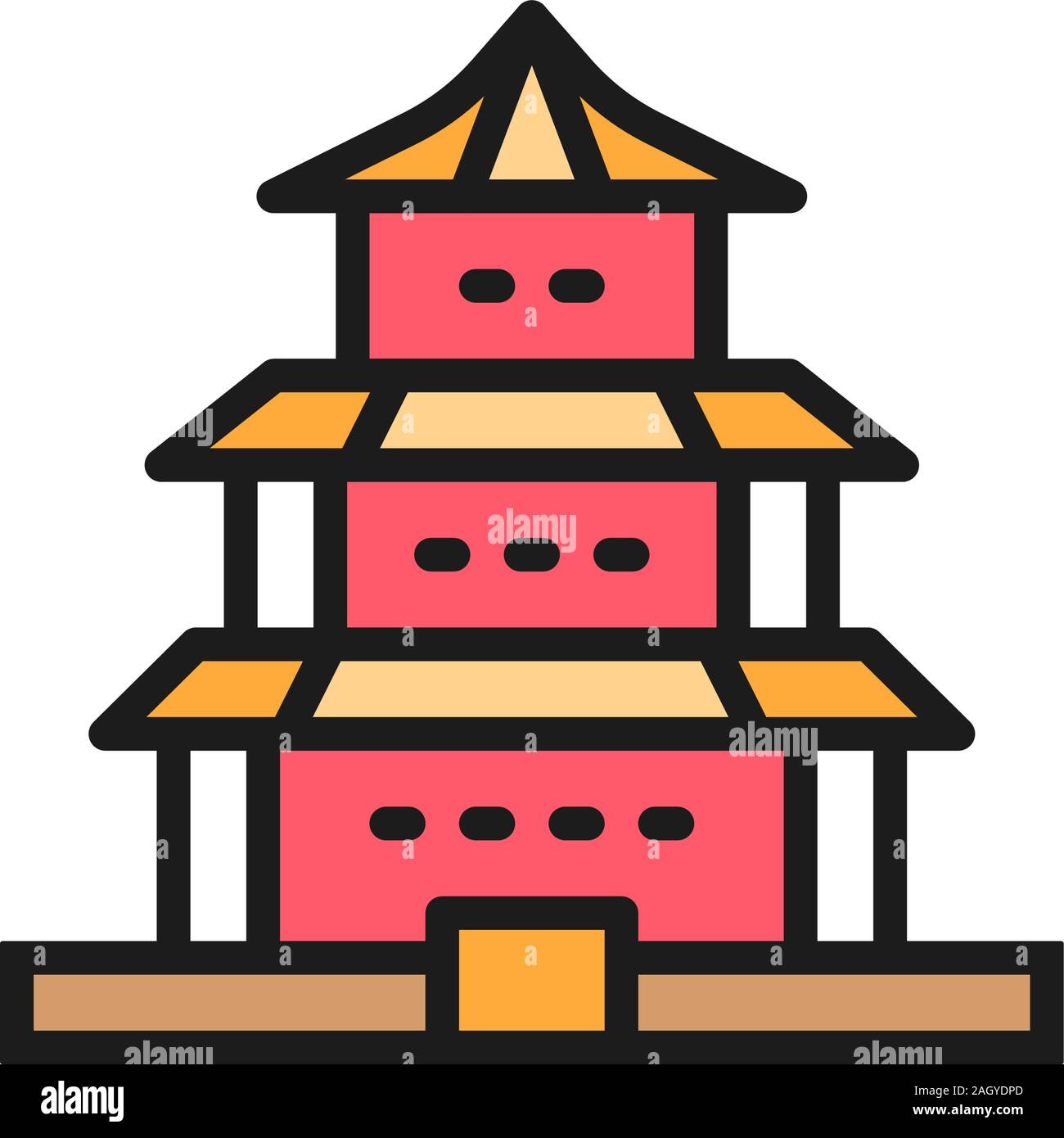Temple chinois de vecteur, église traditionnelle télévision l'icône de la ligne de couleur. Illustration de Vecteur