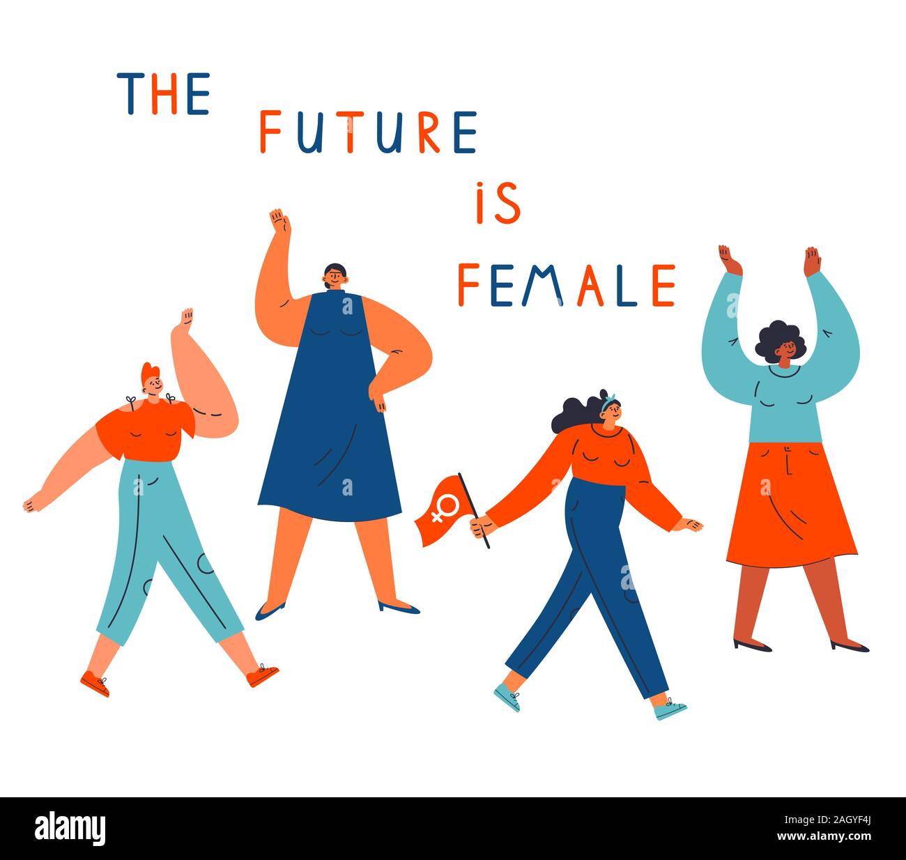 Différentes femmes Standing together.texte Féminisme Illustration de Vecteur