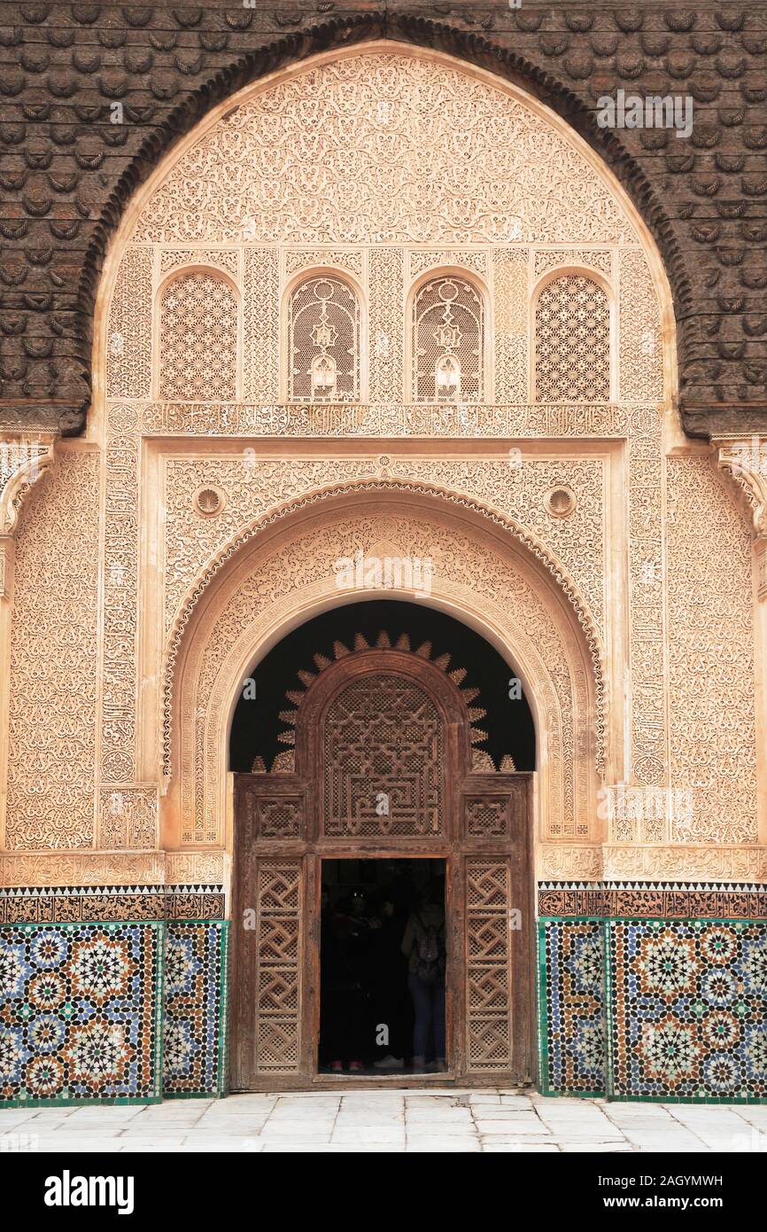 Medersa Ben Youssef, Madrasa, xvie siècle College, UNESCO World Heritage Site, Marrakech, Marrakech, Maroc, Afrique du Nord Banque D'Images