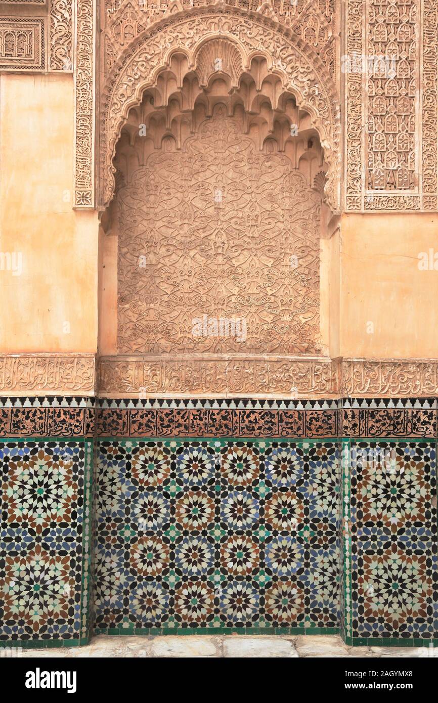 Medersa Ben Youssef, Madrasa, xvie siècle College, UNESCO World Heritage Site, Marrakech, Marrakech, Maroc, Afrique du Nord Banque D'Images