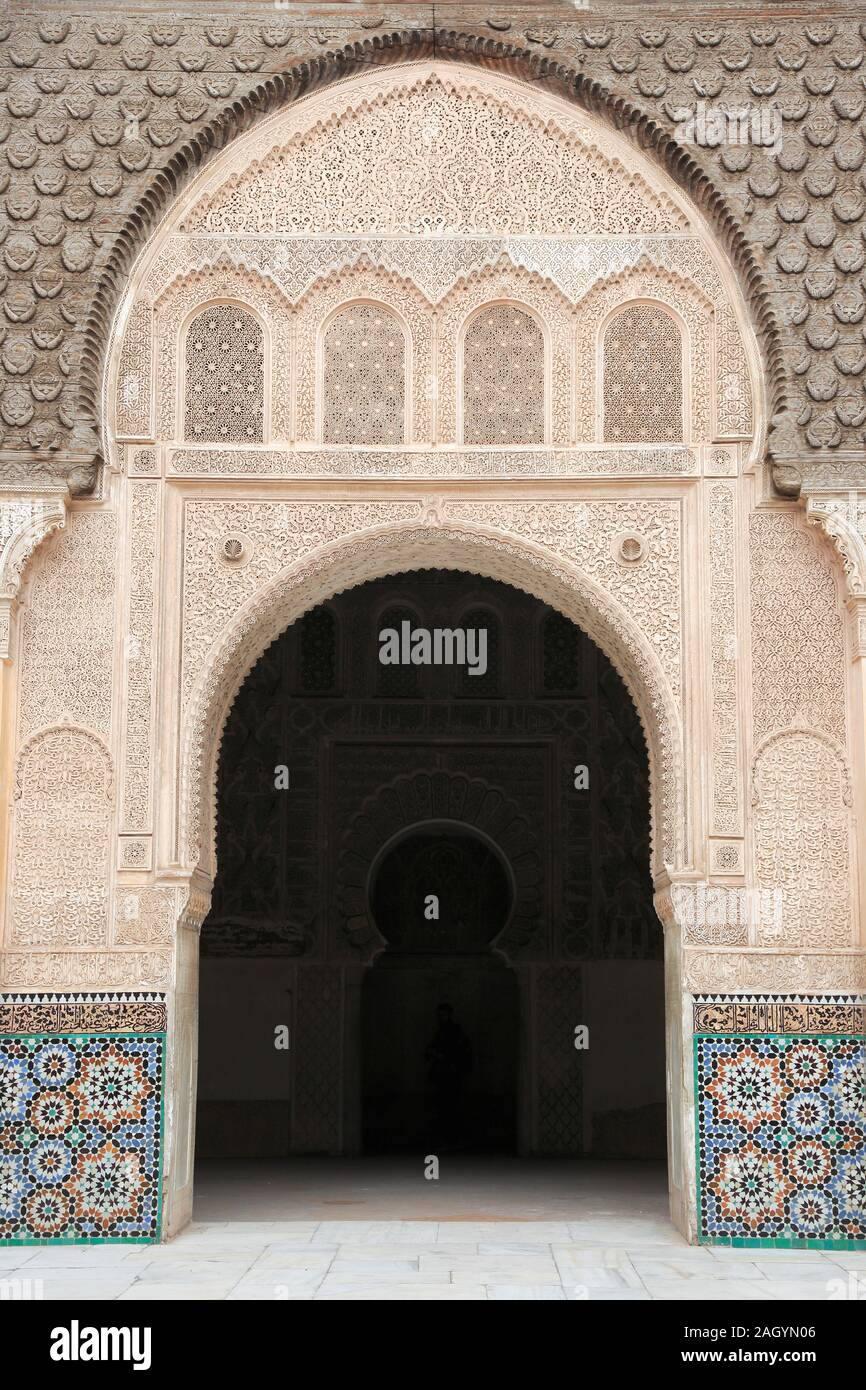 Medersa Ben Youssef, Madrasa, xvie siècle College, UNESCO World Heritage Site, Marrakech, Marrakech, Maroc, Afrique du Nord Banque D'Images