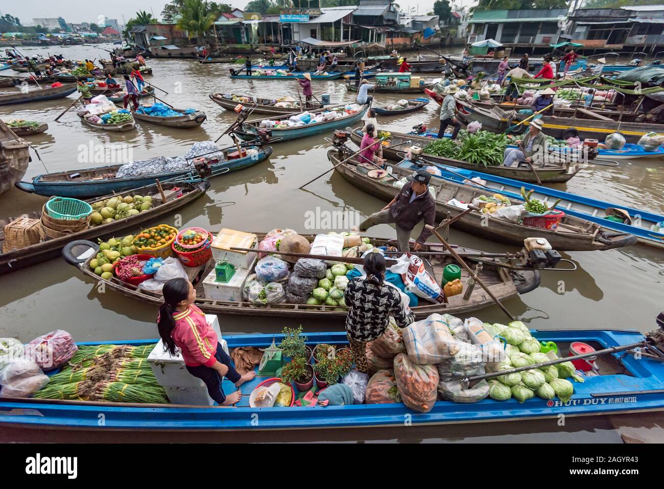 CAN Tho, Viet Nam .11 févr. 2018.Phong Dien marché flottant très célèbre dans le delta du Mékong Banque D'Images