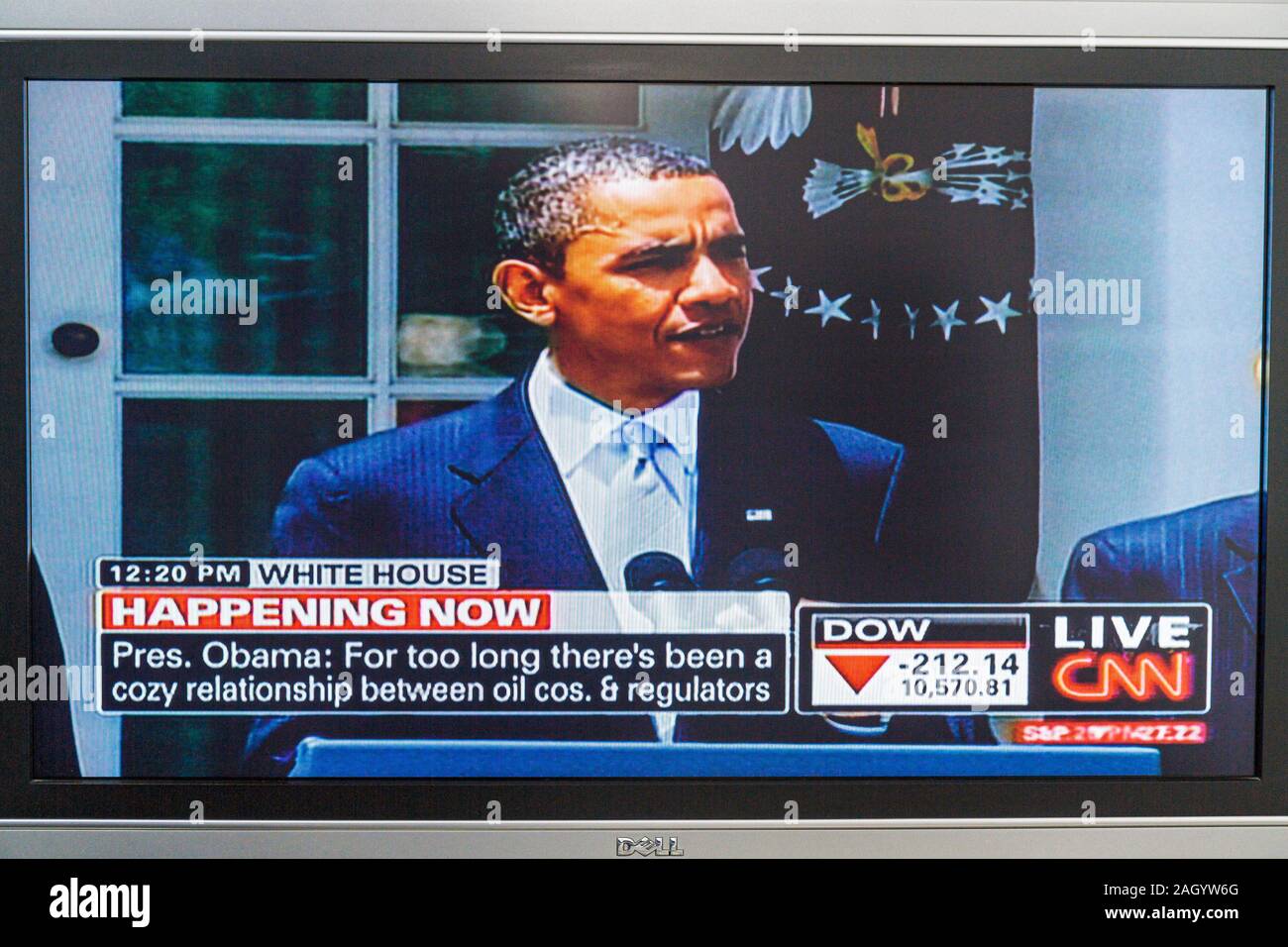 Miami Beach Florida, télévision, téléviseur, écran plat, écran, télévision, chaîne câblée, CNN, Obama, BP marée noire, les visiteurs voyage touristique la Banque D'Images