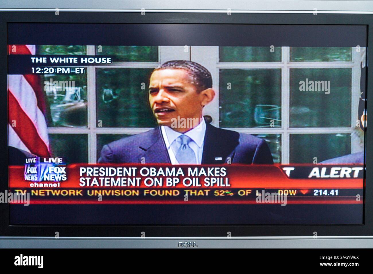 Miami Beach Floride, télévision TV, écran, moniteur, câble Fox News Channel Président Barack Obama, Maison Blanche BP pétrole déversement de plates-formes en eau profonde inspections Banque D'Images