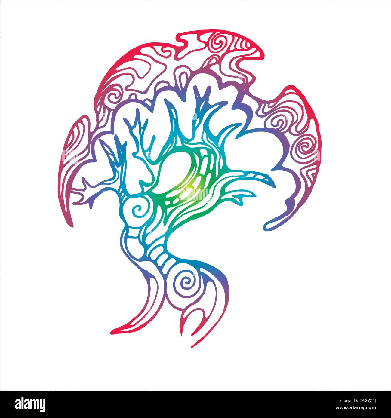 Illustration couleur d'un bourgeon de l'arbre de marche sur les racines. Arbre de vie avec l'ornement. Illustration de Vecteur