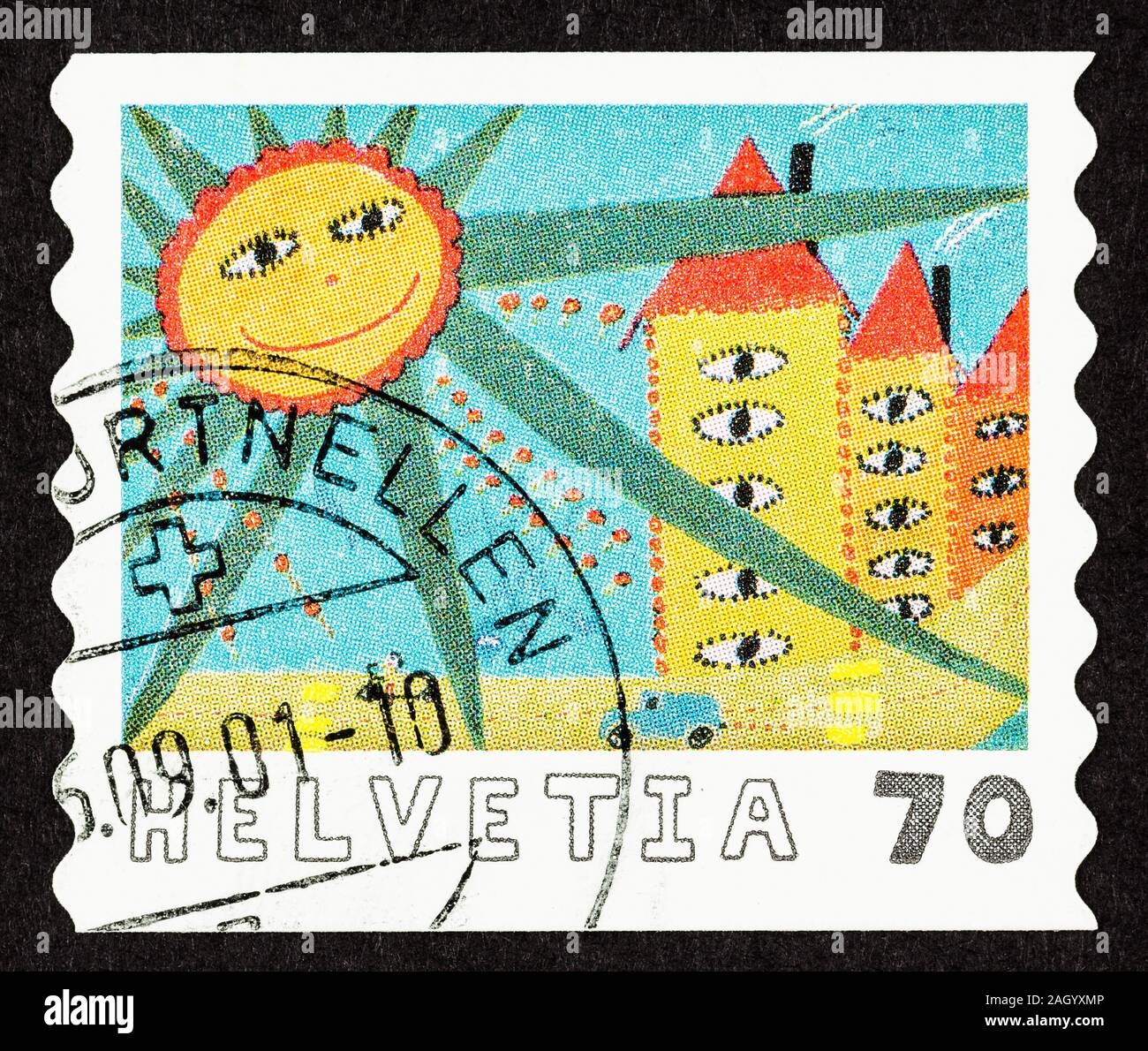 Close up de timbre-poste de la Children's Stamp Design contest en Suisse 2000. Scott #  1081. Banque D'Images