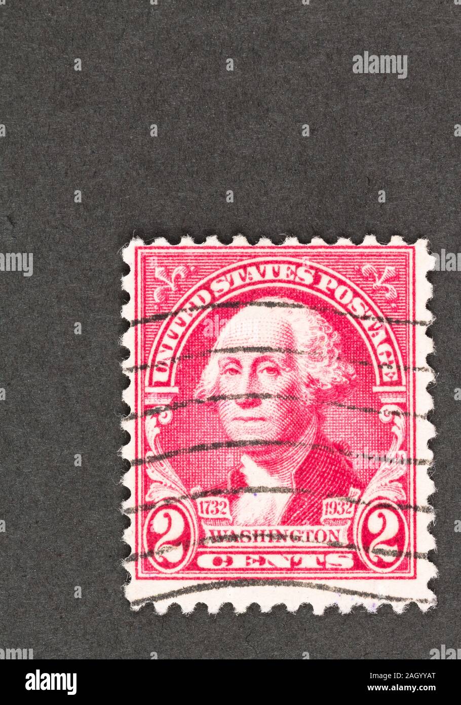American timbre-poste commémorant le 200e anniversaire de naissance de l'ancien président George Washington le rouge 2 c. à partir de 1932. Banque D'Images