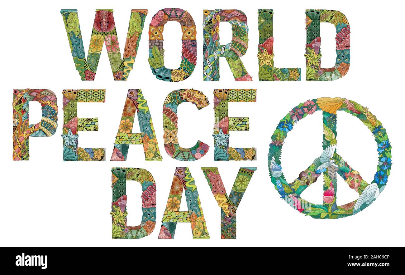 La journée mondiale de la paix. Objet décoratif de scénario zentangle Illustration de Vecteur