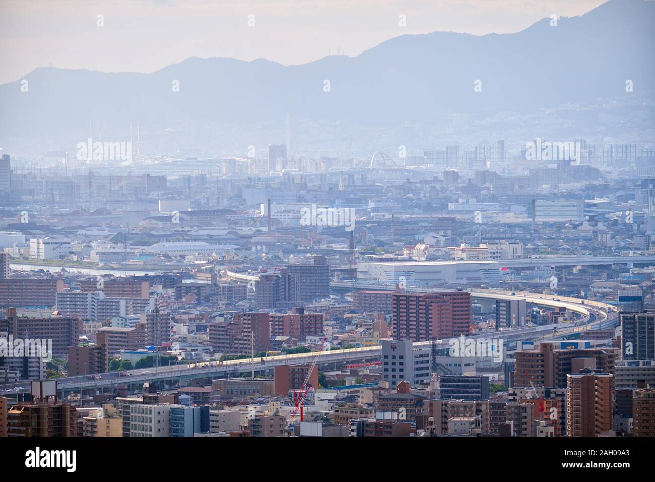 Birds Eye View de la métropole d'Osaka à partir de l'Observatoire de gratte-ciel Umeda. Osaka. Le Japon Banque D'Images