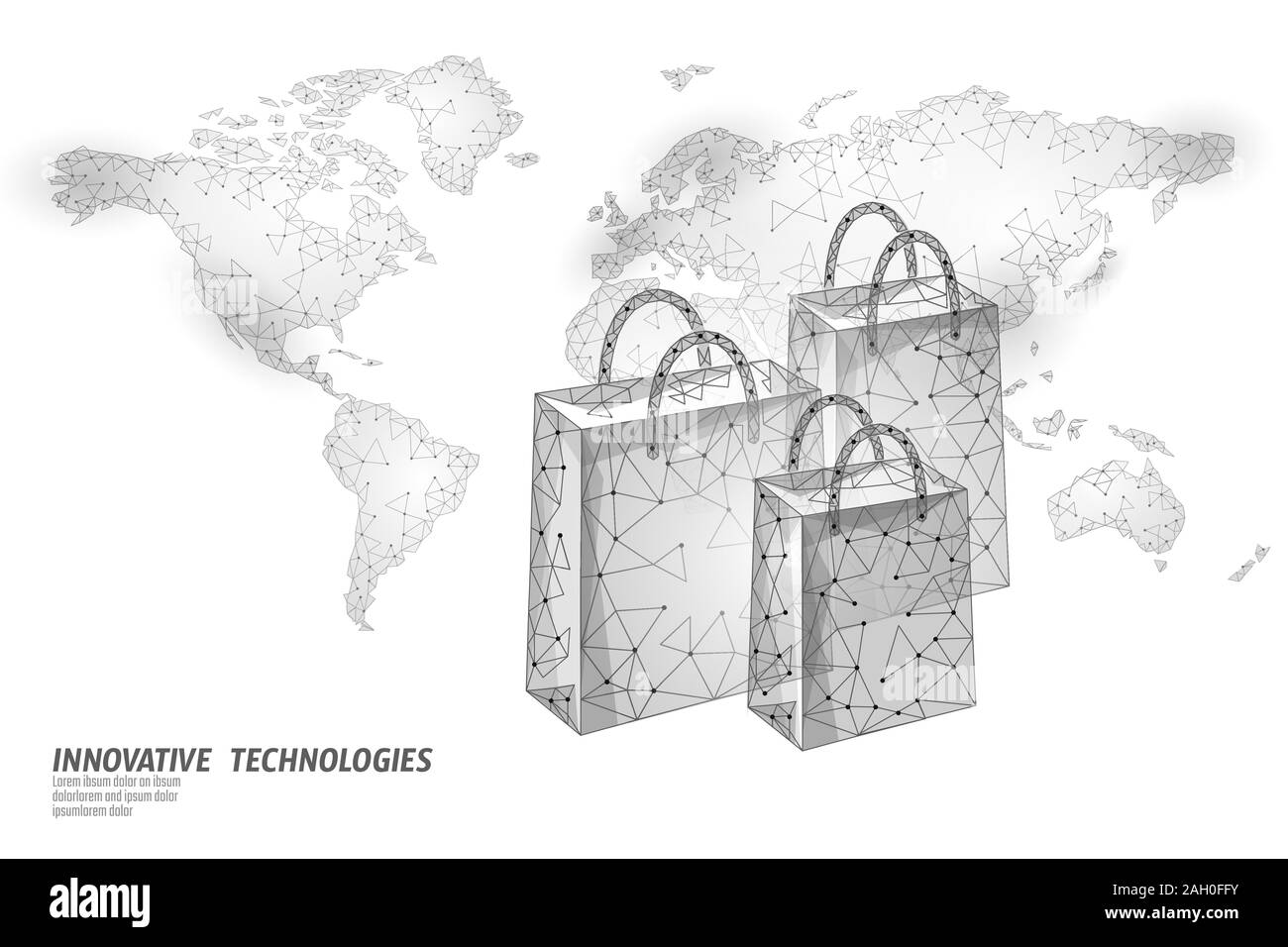 Panier carte du monde 3D design poly bas Boutique en ligne livraison dans le monde entier vente vector illustration Illustration de Vecteur