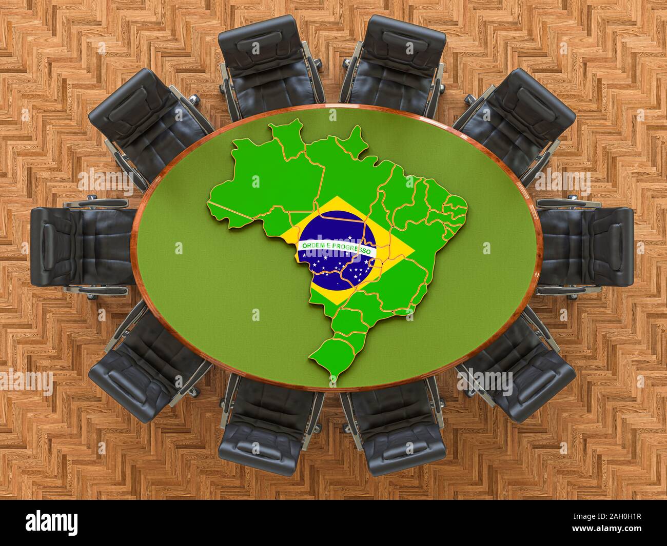 Réunion du gouvernement brésilien. Carte du Brésil sur la table ronde, 3D Rendering Banque D'Images