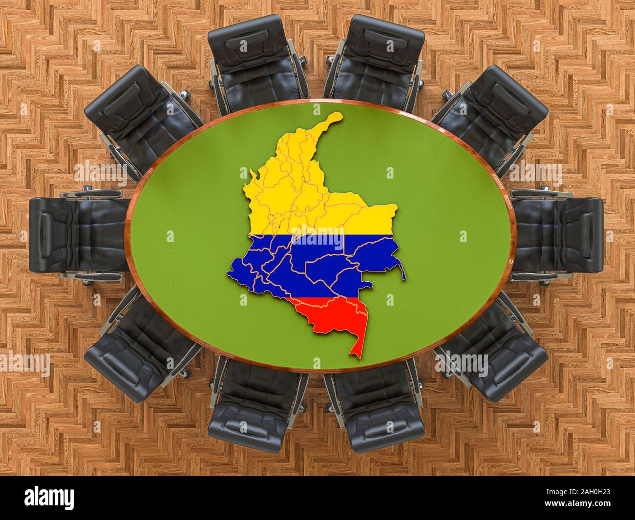 Réunion du gouvernement colombien. Plan de Colombie-Britannique sur la table ronde, 3D Rendering Banque D'Images