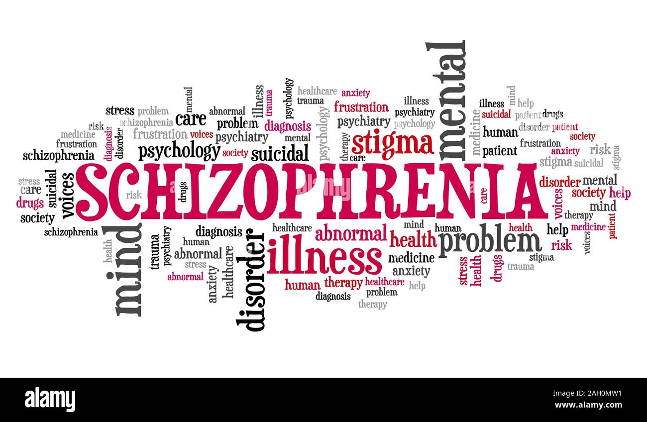 Nuage de mots concepts la schizophrénie. Mots-clés de la santé mentale l'illustration. Banque D'Images