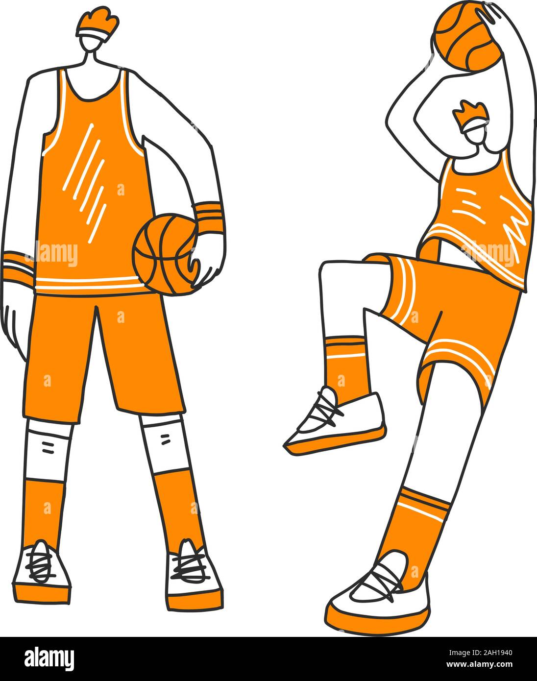 Vector collection de doodle et bordée d'attirer la main illustration de joueurs de basket-ball. Homme jouant au basket-ball, de lancer un ballon dans le panier, la lecture Illustration de Vecteur