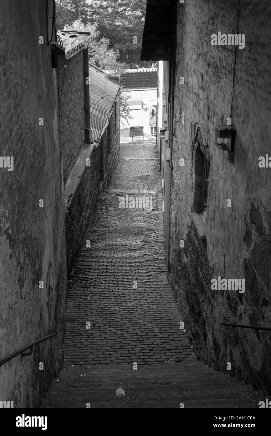 Photographie noir et blanc Photographie de rue Aberdeen : escaliers Banque D'Images