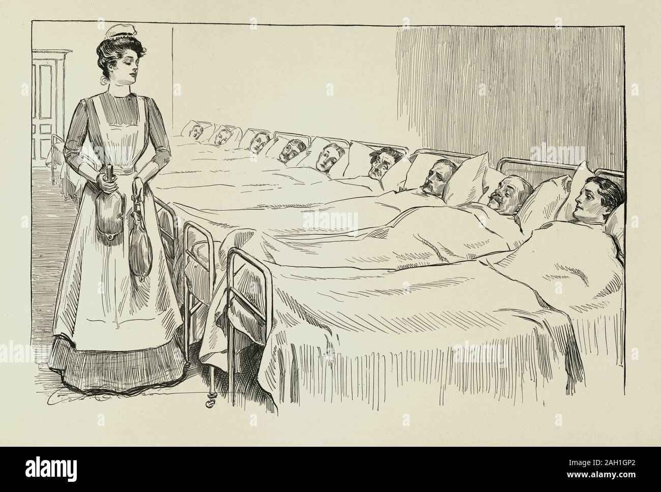 Une veuve et ses amis, Charles Dana Gibson. Elle devient une infirmière Banque D'Images Une veuve et ses amis, Charles Dana Gibson. Elle devient une infirmière Banque D'Images
