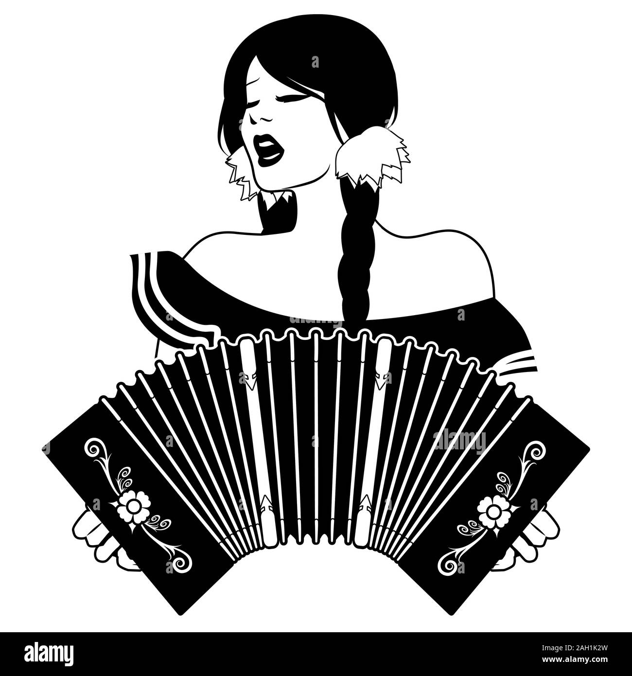 Belle Amérique girl wearing Mexican Hat, chantant et jouant de l'accordéon Illustration de Vecteur