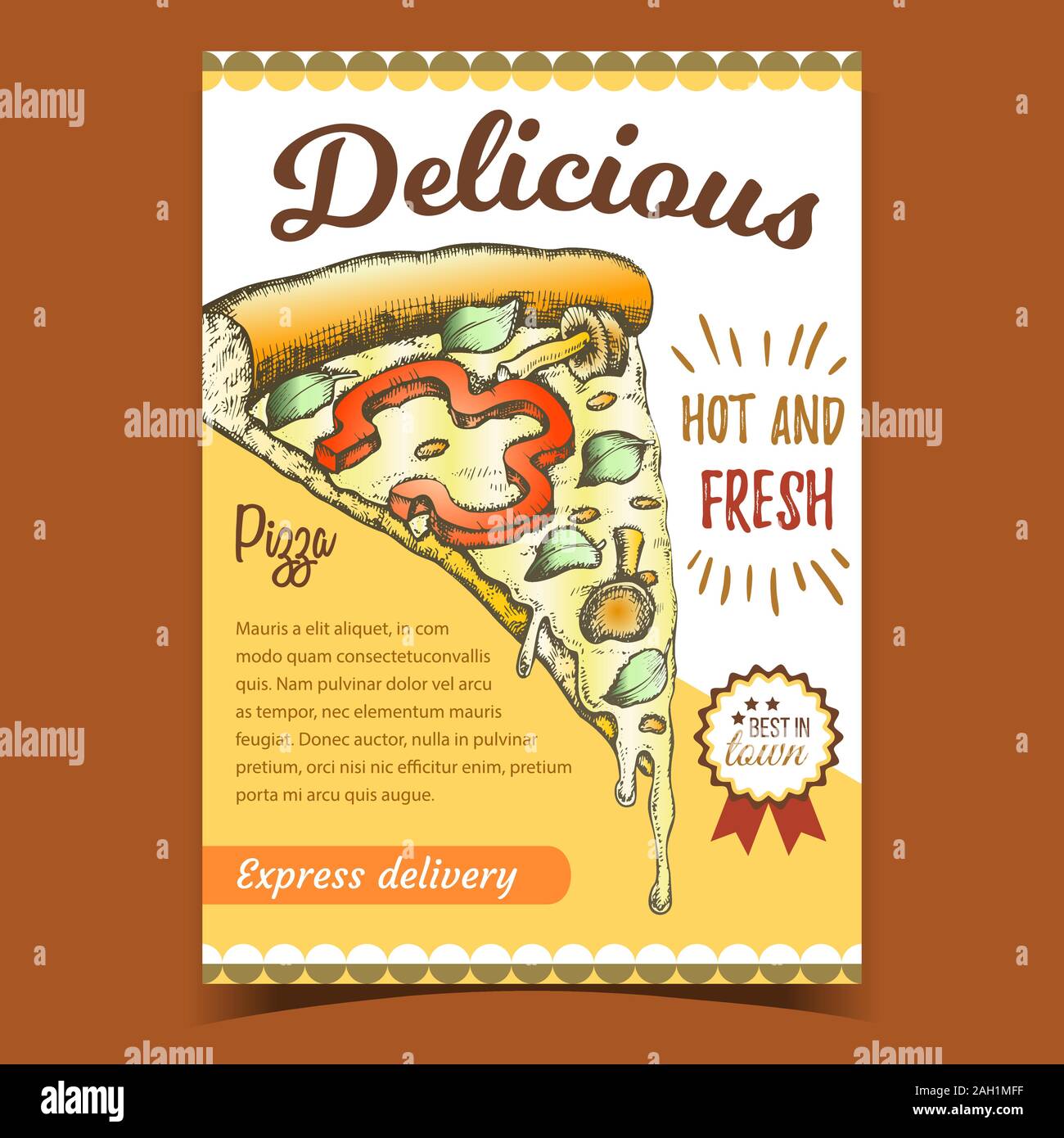 Pizza italienne végétariens délicieux Poster Vector Illustration de Vecteur