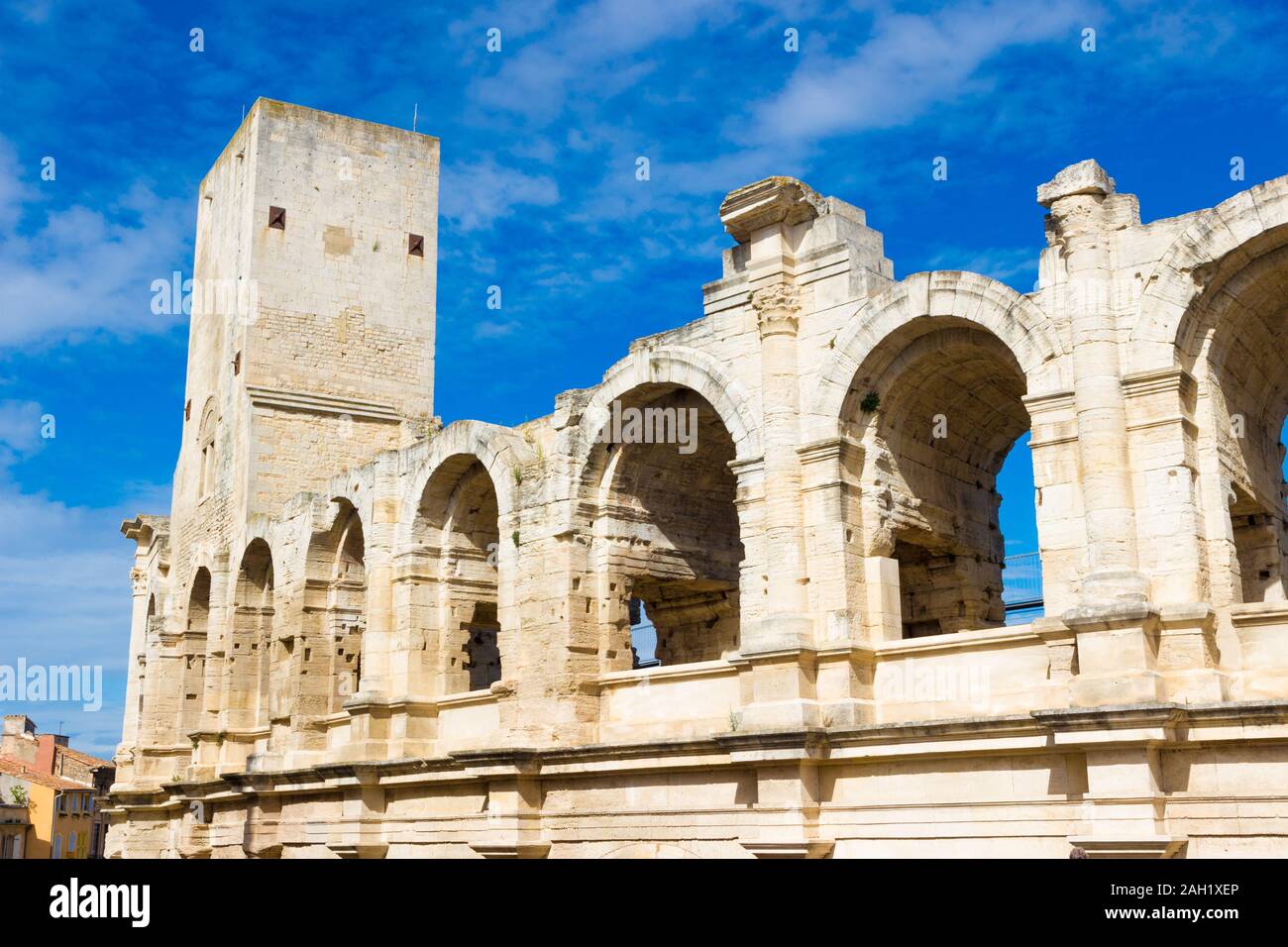 L'amphithéâtre d'Arles est un amphithéâtre romain construit en 90 Annonce dans le sud de la France Banque D'Images