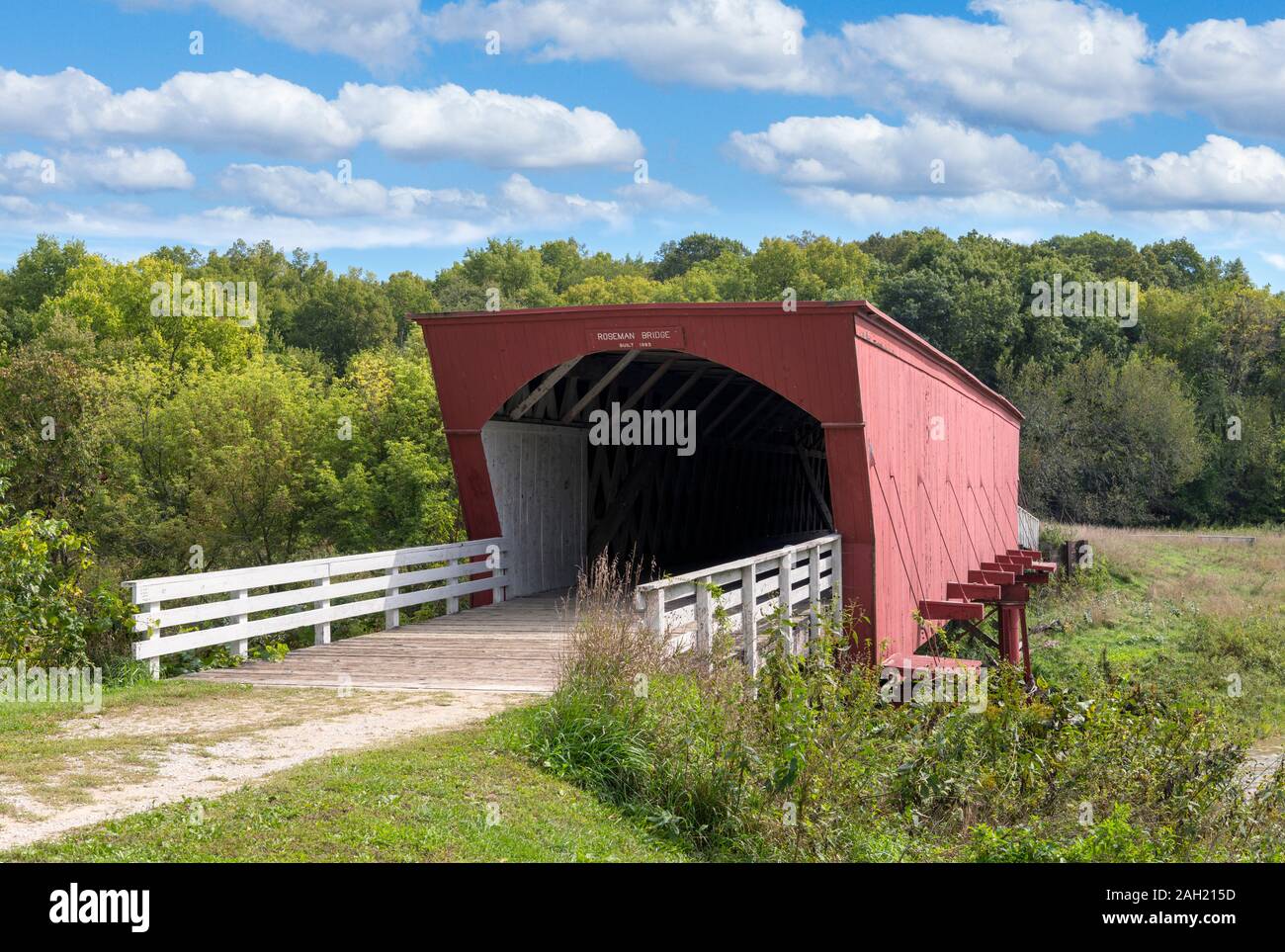 Roseman pont couvert, l'un des ponts du comté de Madison, Winterset, Iowa, États-Unis Banque D'Images
