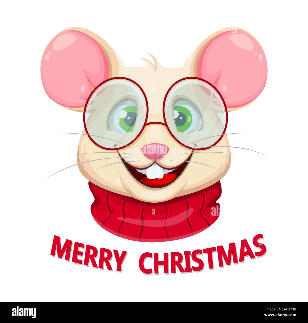 Joyeux Noël carte de souhaits avec drôle rat dans des verres. Drôle de personnage de rat. Vector illustration. Illustration de Vecteur