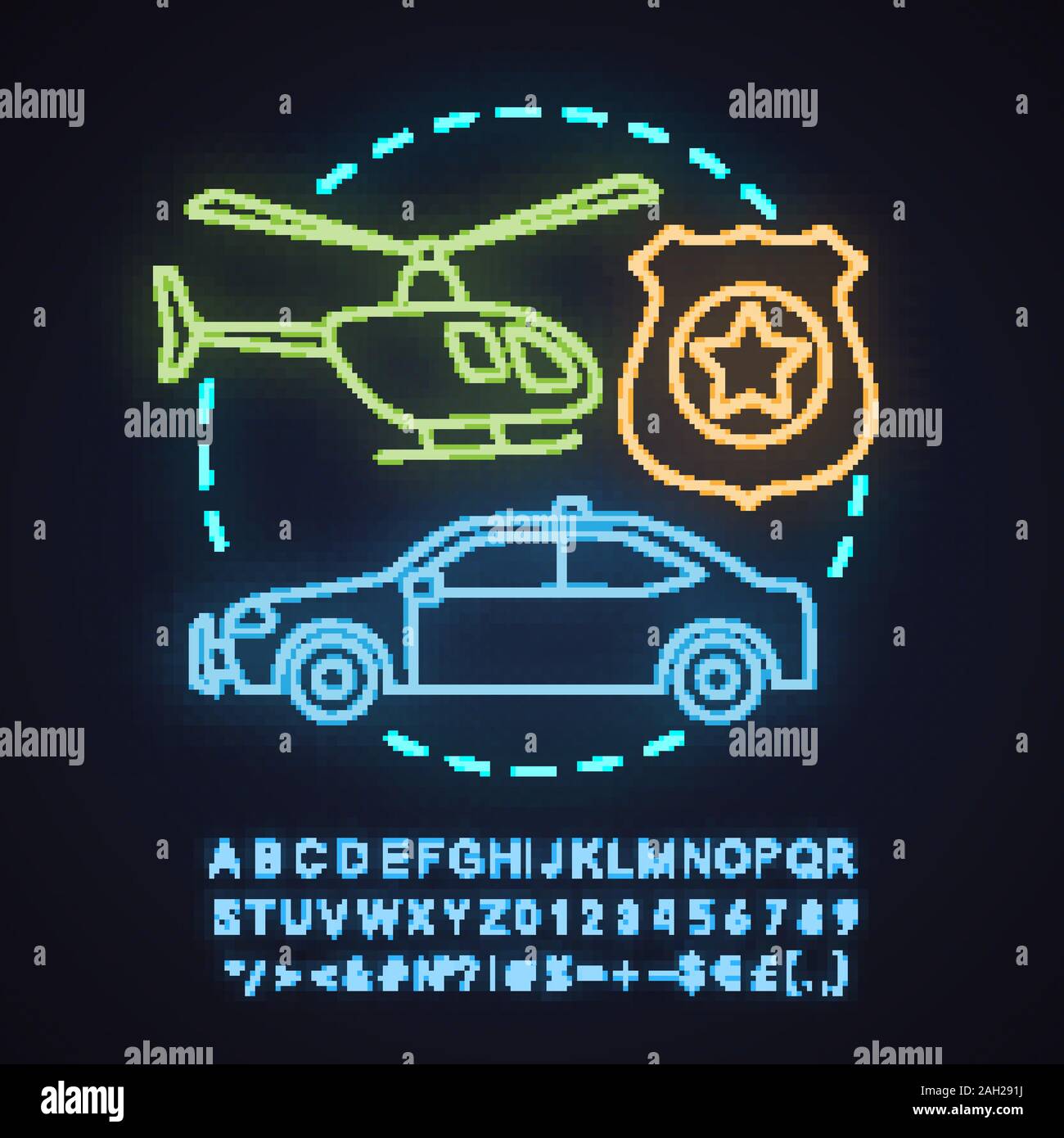 La force de police neon light concept icône. Idée d'application de la ...