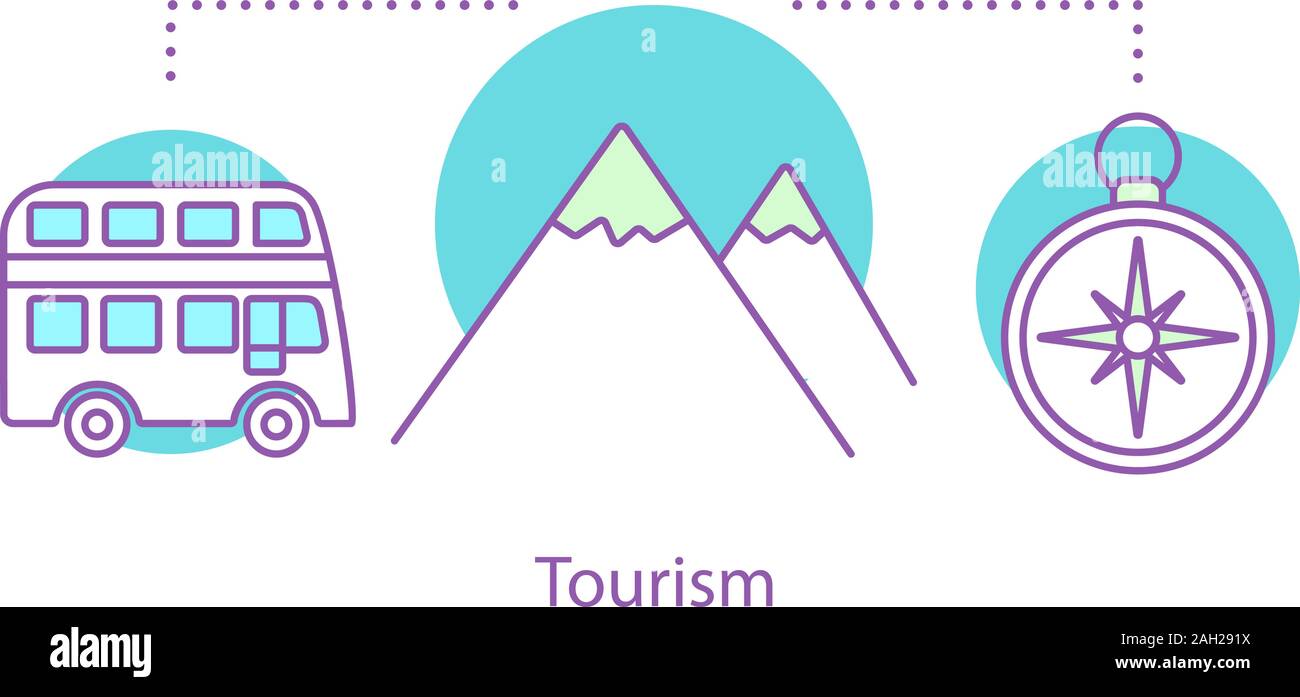 Concept touristique icône. Idée voyage ligne fine illustration. Voyage en montagne. Dessin vectoriel aperçu isolés Illustration de Vecteur