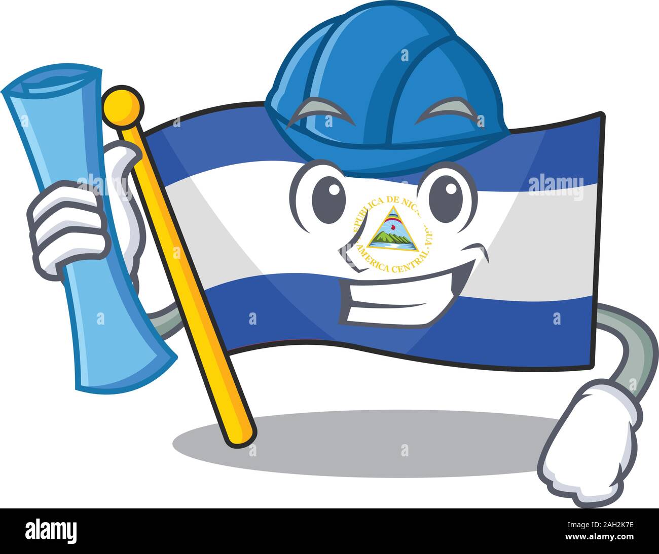 Drôle et le professeur Smart Scroll nicaragua drapeau mascot tenant le tube de verre Illustration de Vecteur
