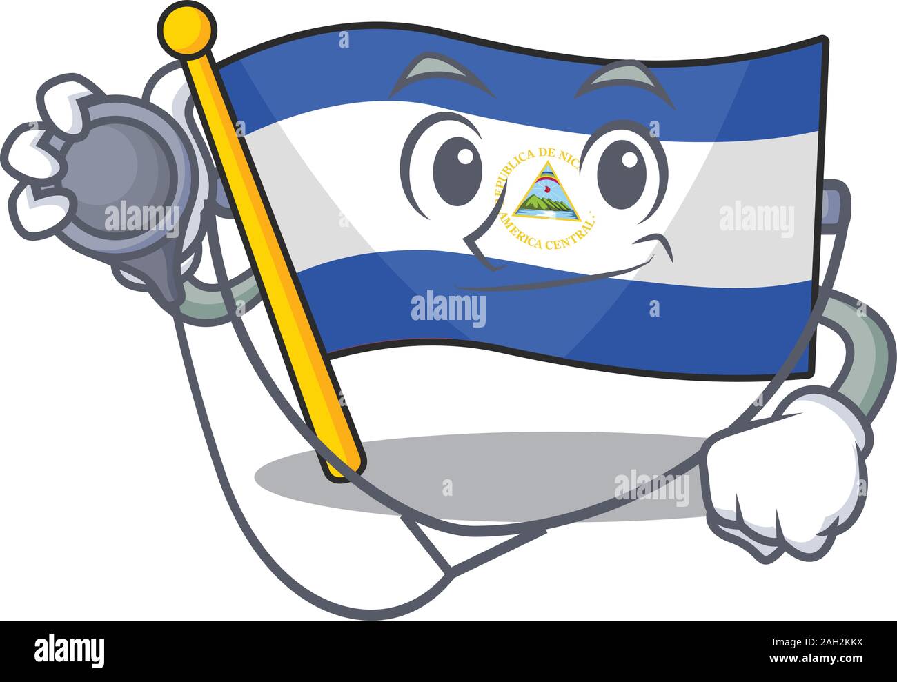 Faites défiler jusqu'au Nicaragua drapeau mignon personnage dans un cabinet médical avec des outils Illustration de Vecteur