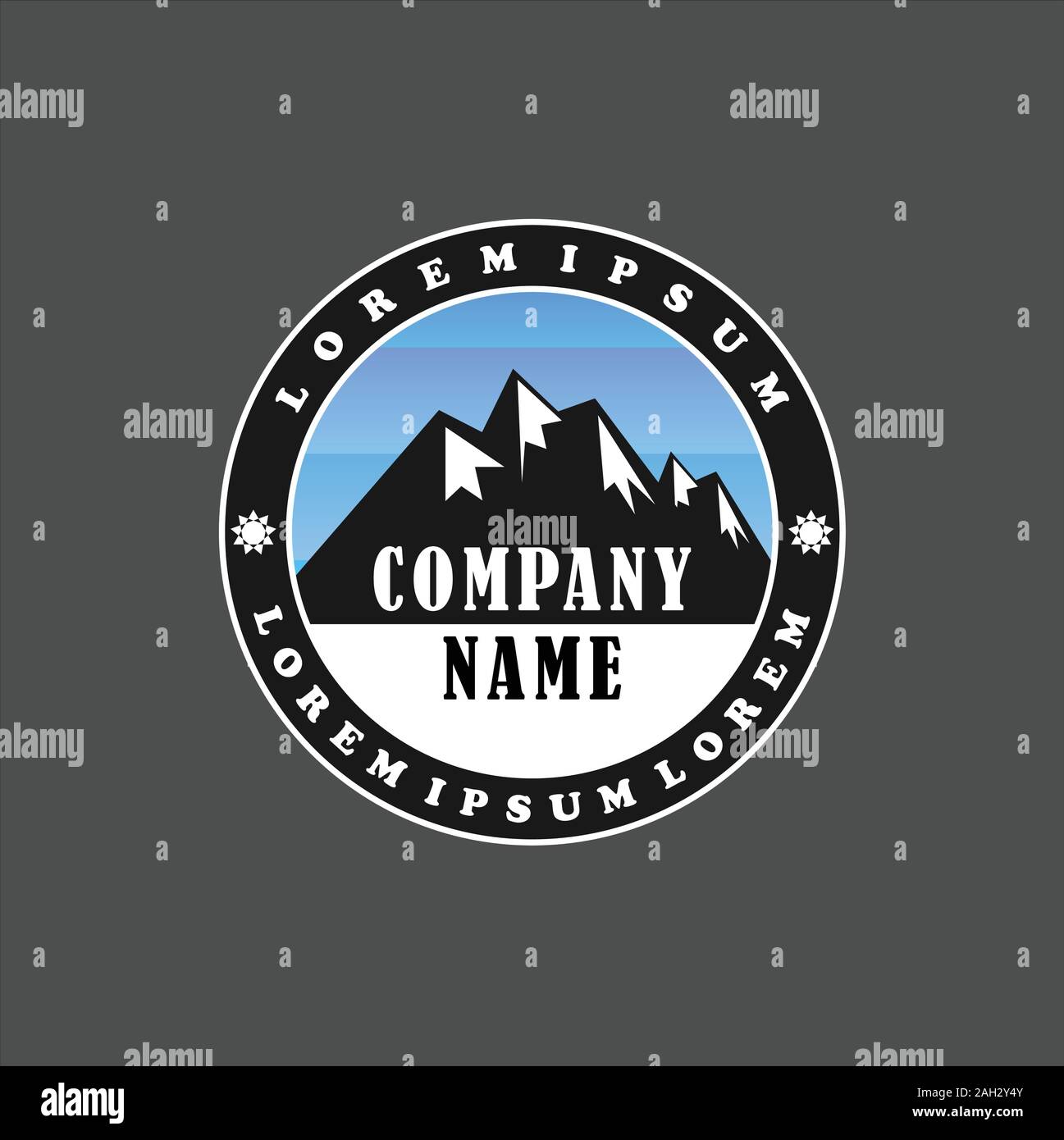 Modèle de conception de logo de l'Himalaya, montagne, sel, Logo Emblème Concept, escalade, Ellipse, arrondi, noir et blanc, ciel bleu Illustration de Vecteur
