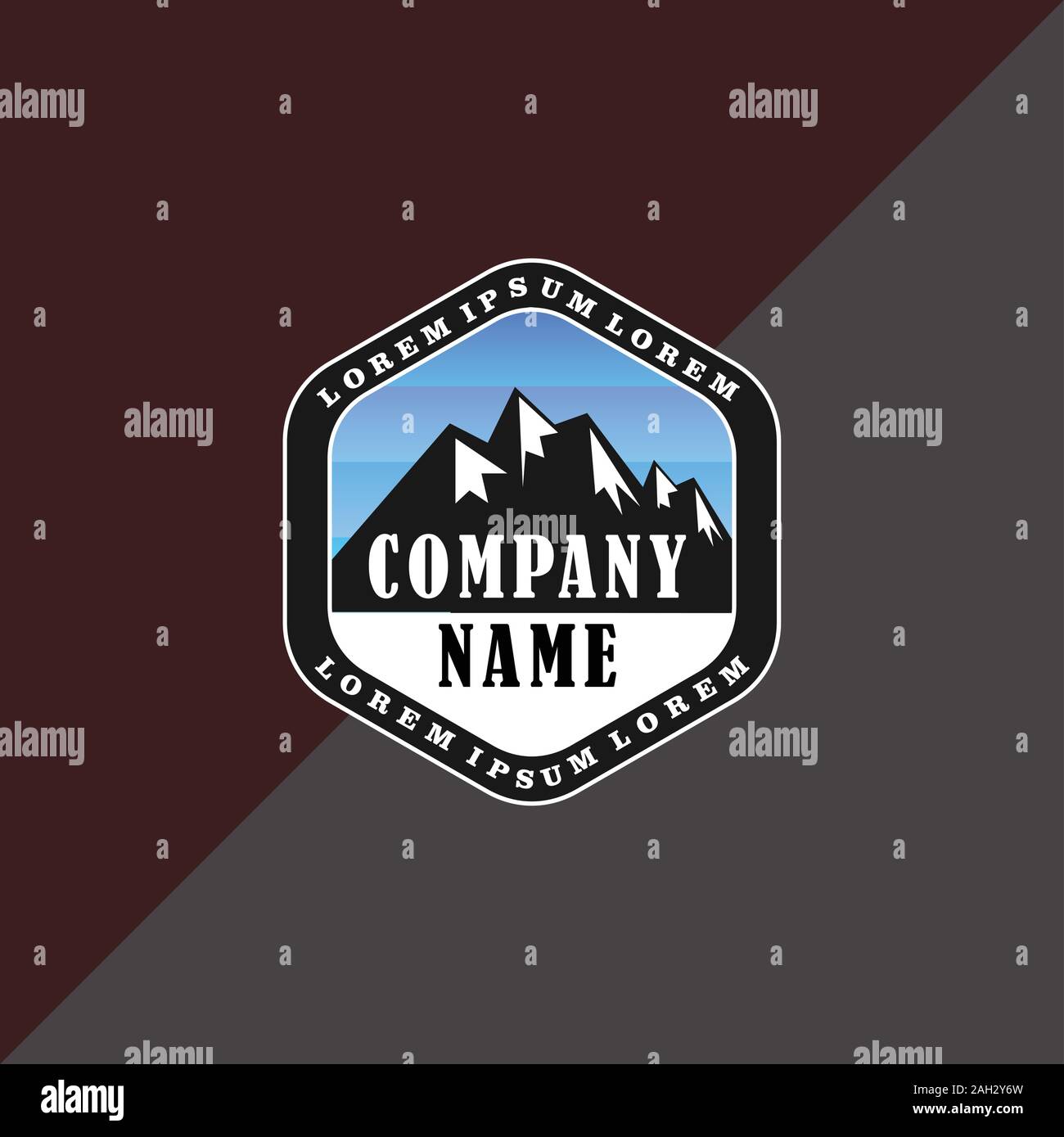 Modèle de conception de logo de l'Himalaya, montagne, sel, Logo Emblème Concept, escalade, hexagonales, noir et blanc, ciel bleu Illustration de Vecteur