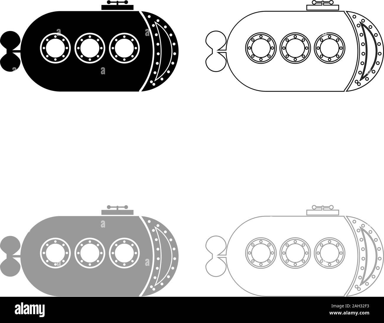 Bathyscaphe bateau sous-marin sous-marin navire aperçu l'icône de couleur gris noir style télévision illustration vectorielle simple image Illustration de Vecteur