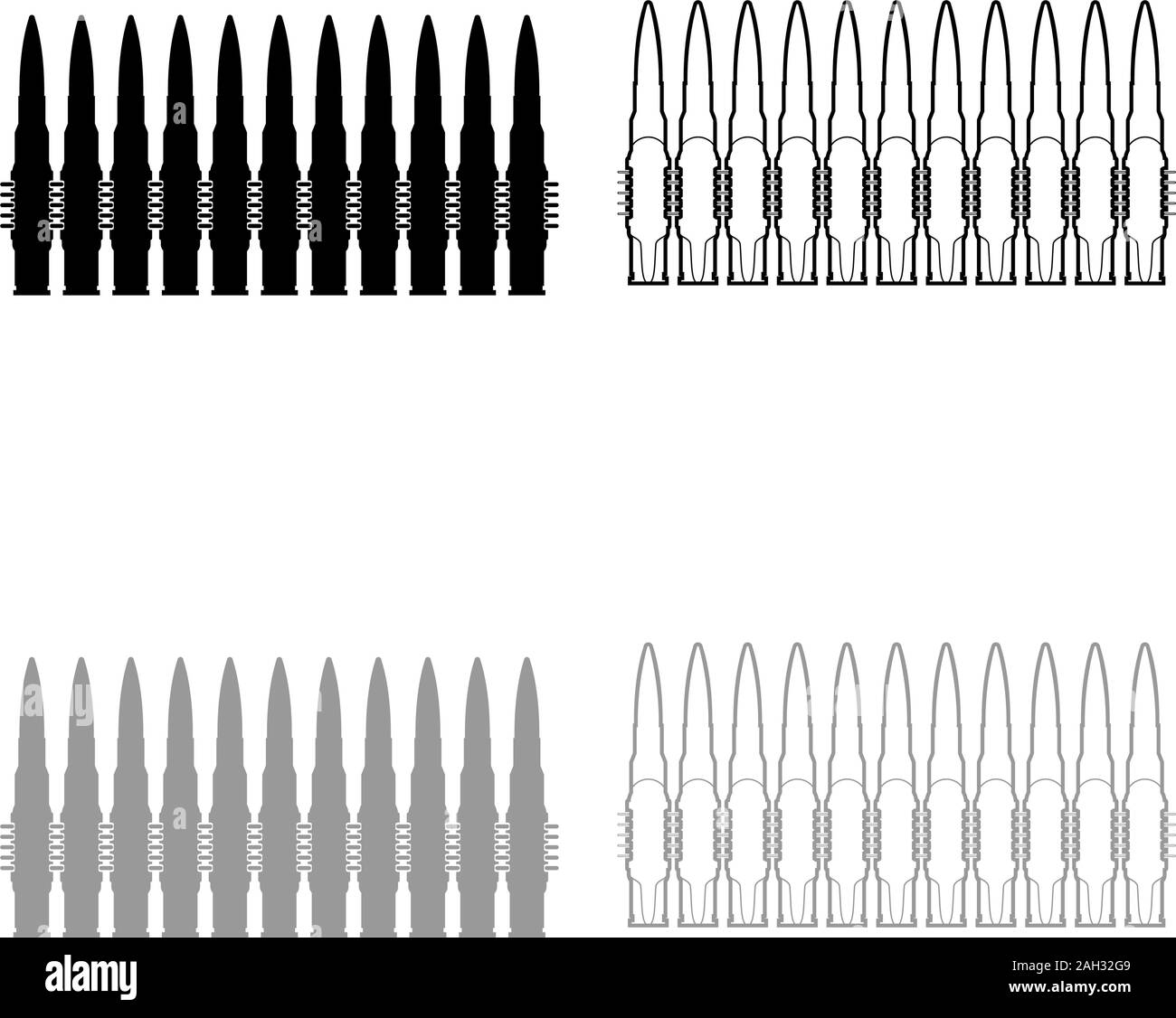 Dans la rangée de balles de mitrailleuse courroie bandoulière cartouches concept de guerre aperçu l'icône de couleur gris noir style télévision illustration vectorielle simple image Illustration de Vecteur