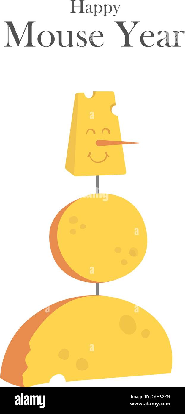 Alimentation vecteur illustration isolé sur blanc. Happy smiling snowman faite de fromage. Bannière, concept de l'affiche pour le nouvel an chinois 2020. Message d'accueil, calendrier Illustration de Vecteur