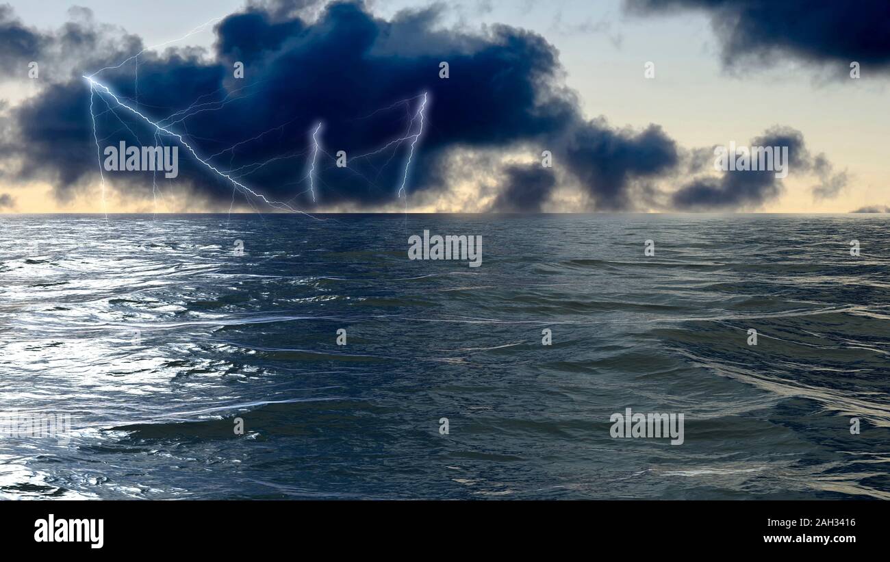 La foudre à la surface de la mer dans la mer déchaînée dans l'Océan Atlantique Banque D'Images