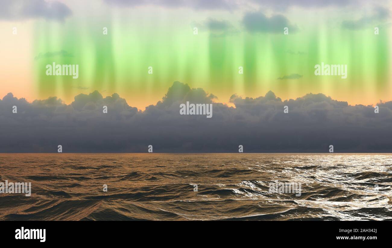 Tempête sur l'océan avec Northern Lights Banque D'Images
