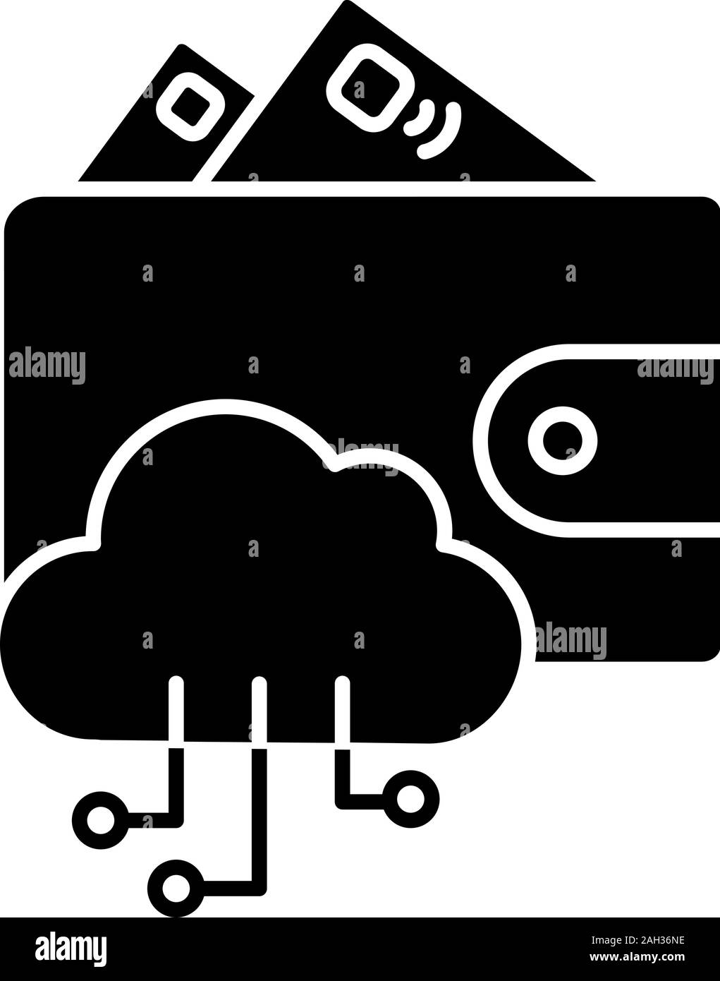 E-wallet icône glyphe. L'argent en ligne. E-paiement. Portefeuille numérique et les paiements sans numéraire. Le cloud computing. Symbole de Silhouette. L'espace négatif. Isoler le vecteur Illustration de Vecteur