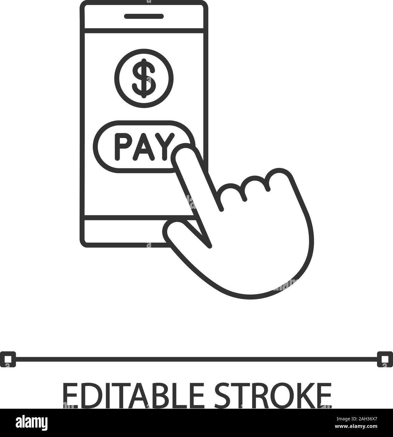 Paiement en ligne icône linéaire. Fine ligne illustration. E-paiement. Achat numérique. Paiements sans numéraire application pour smartphone. En appuyant sur la bouton payer. Vecteur est Illustration de Vecteur
