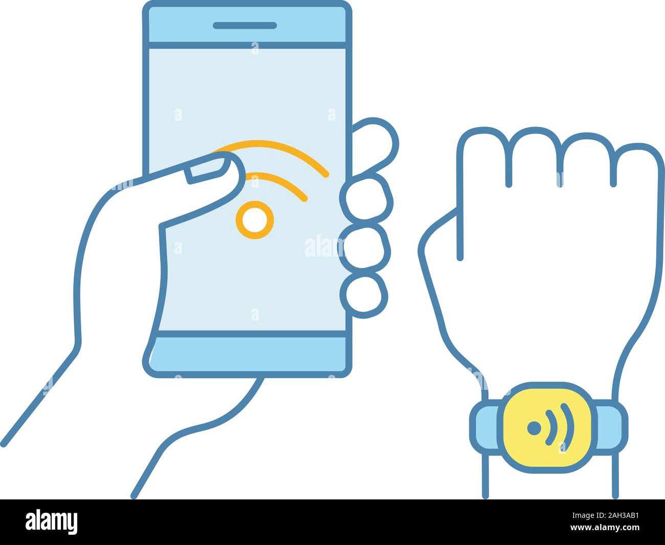 Bracelet NFC smartphone connecté à l'icône de couleur. Téléphone NFC  synchronisé avec smartwatch. La communication en champ proche.bracelet  RFID. Vecteur isolé illu Image Vectorielle Stock - Alamy