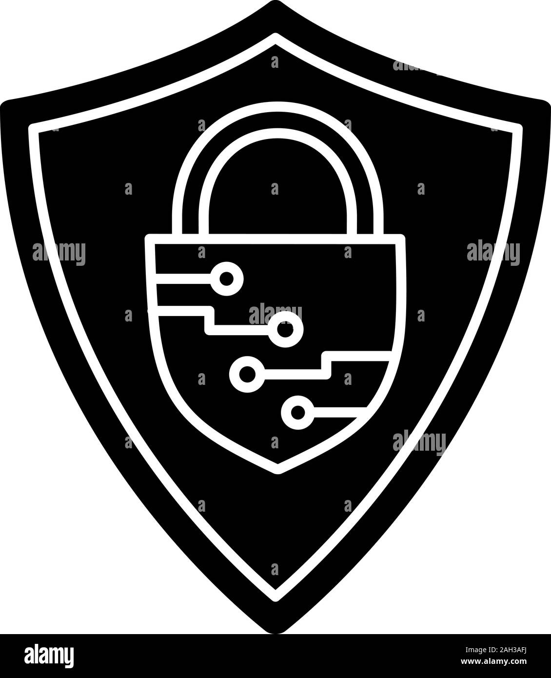 Icône glyphe de cybersécurité. Symbole de Silhouette. Sauvegarder. La protection à l'intérieur de cadenas fermé. L'intelligence artificielle. L'espace négatif. Il isolé du vecteur Illustration de Vecteur