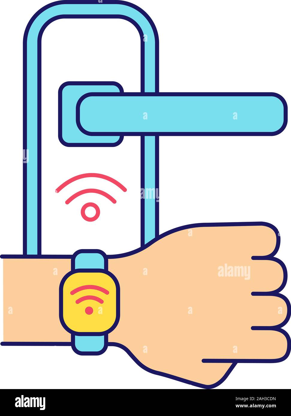 L'ouverture de serrure de porte avec NFC Couleur du bracelet icône. La communication en champ proche de cadenas. Bracelet RFID. La technologie sans contact. Vector illustration isolé Illustration de Vecteur