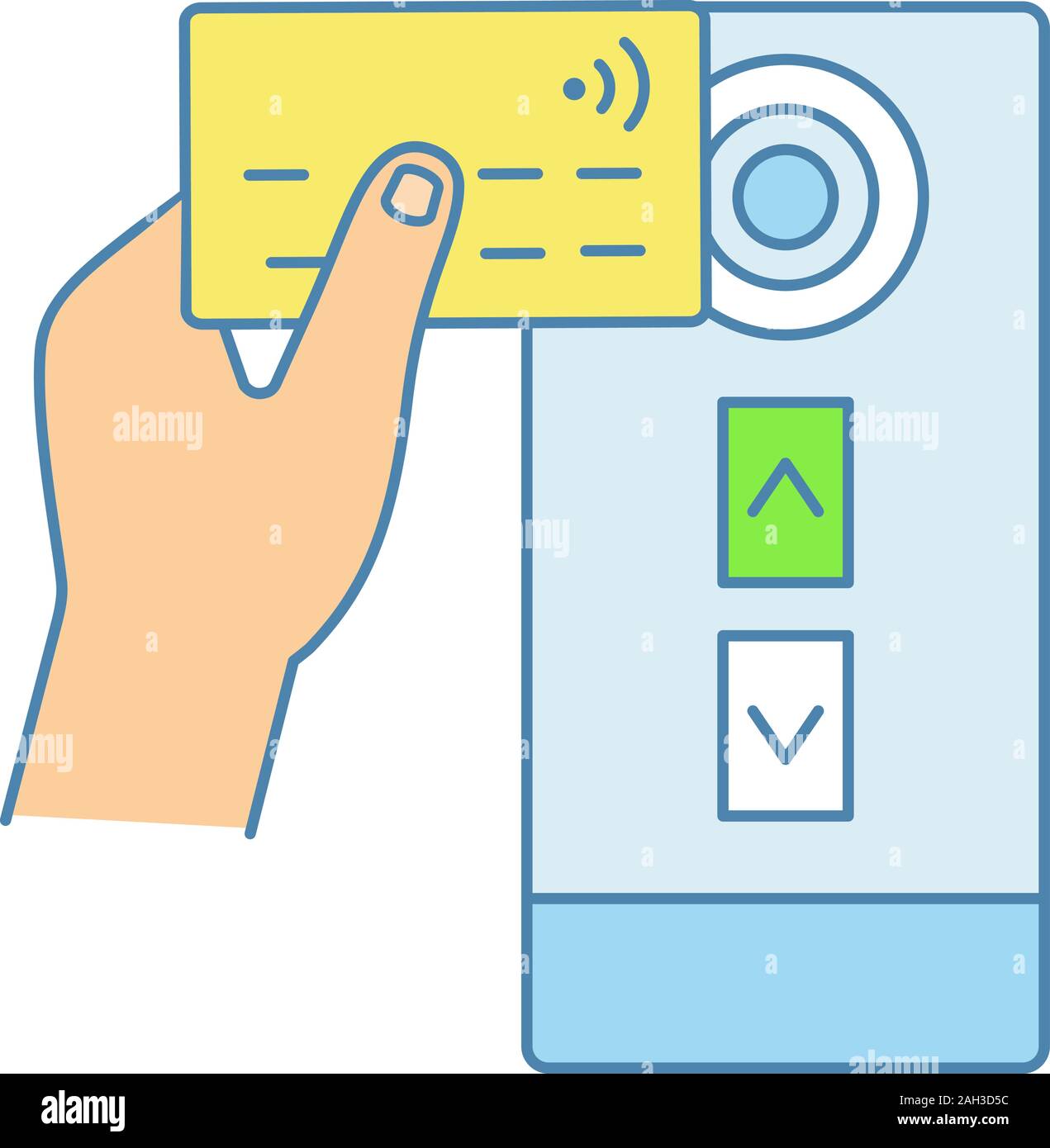 Lecteur de carte de crédit NFC l'icône de couleur. Transports publics le  paiement NFC. La communication en champ proche. La RFID contrôle d'accès  ascenseur porte carte. Mauvais vecteur isolé Image Vectorielle Stock -