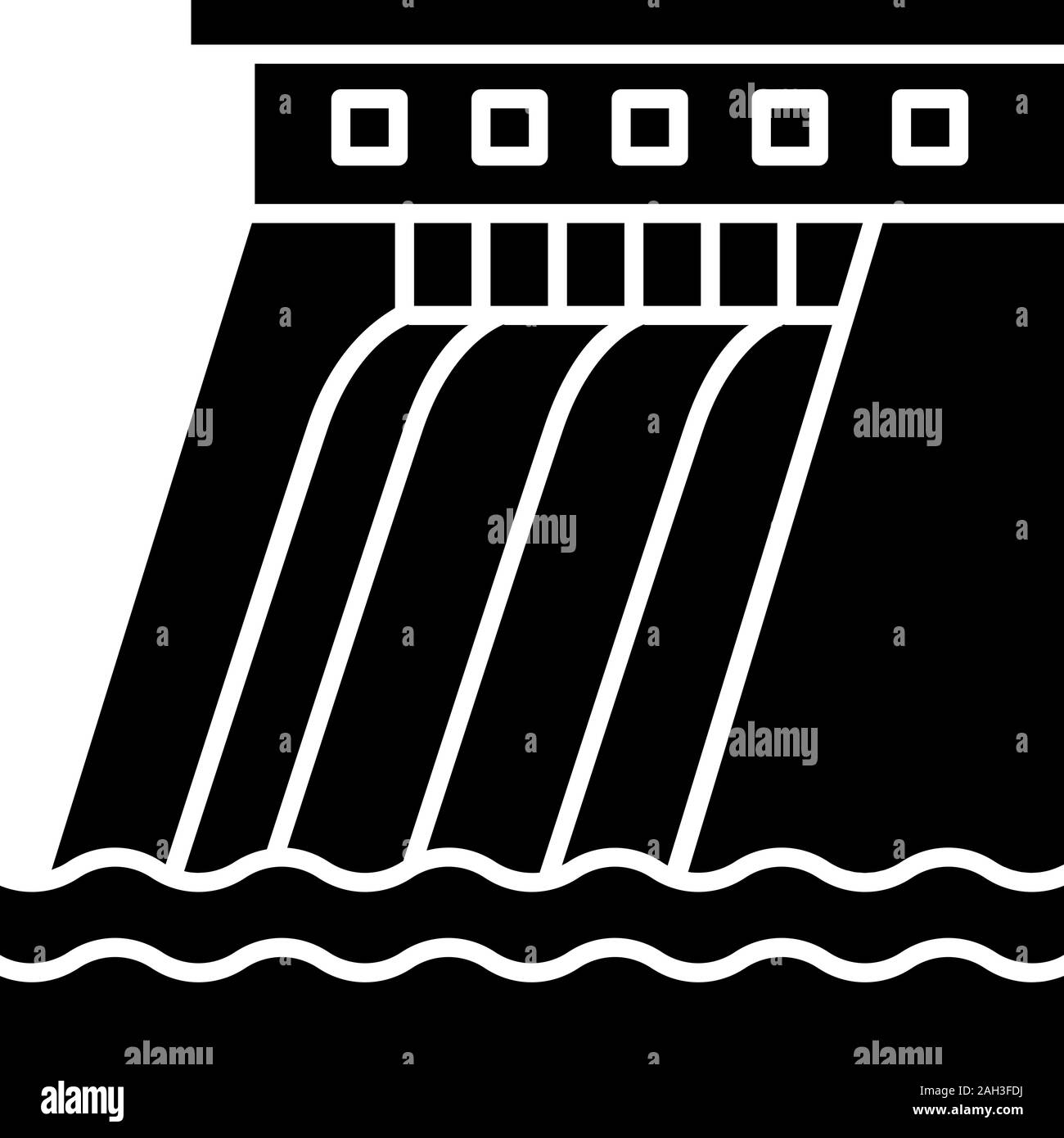 Icône glyphe de barrage hydroélectrique. Symbole de Silhouette. L'énergie de l'eau usine. L'énergie hydraulique. De l'hydroélectricité. L'espace négatif. Vector illustration isolé Illustration de Vecteur